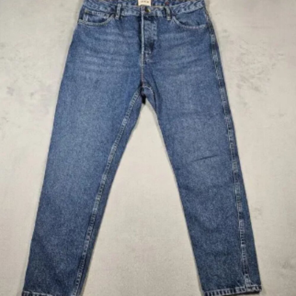 Sezane Denim Jeans Womens Size 34 Button Fly Blue Tapered High Rise 27.5" Inseam